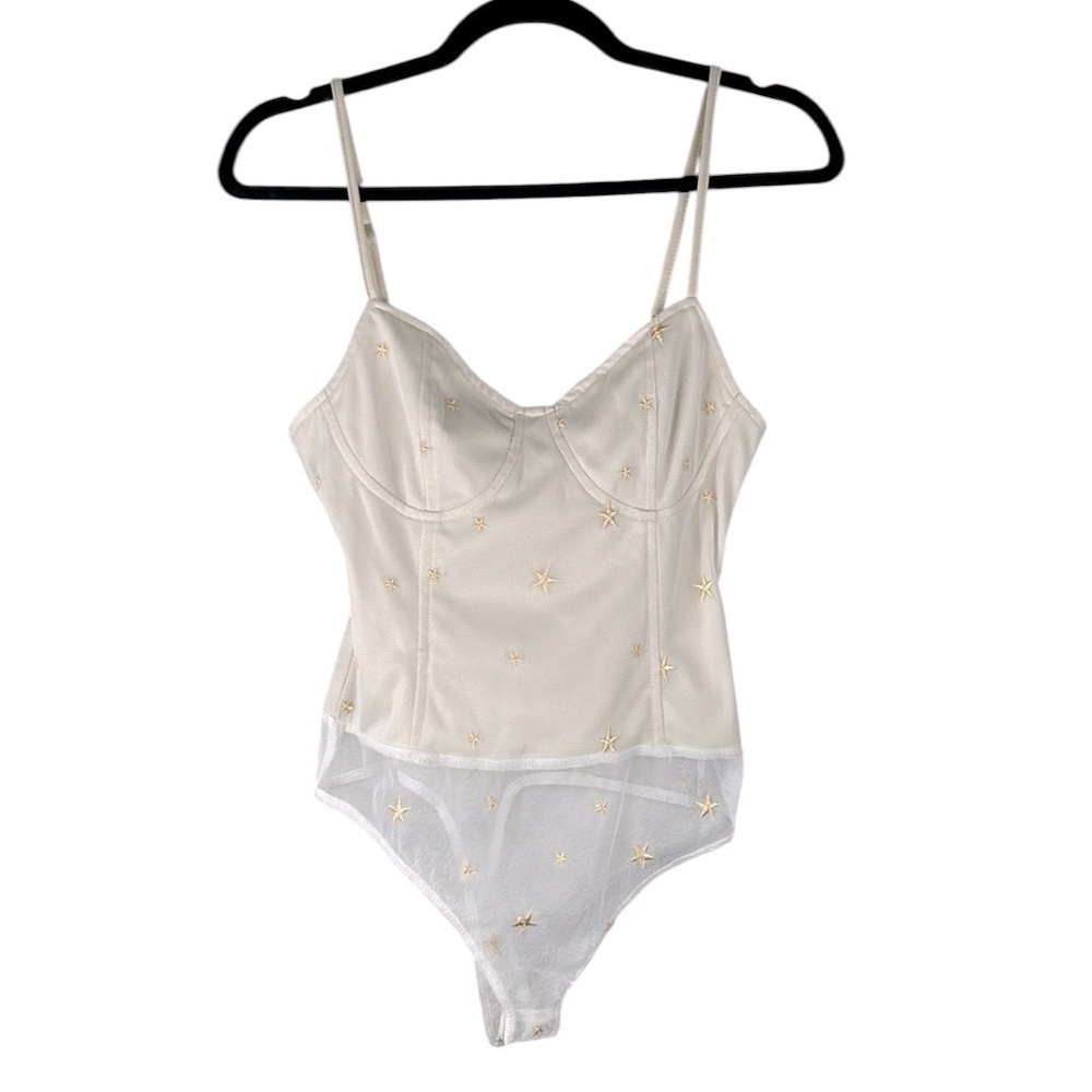 Le Lis Cream Corset Star Embroidered Y2K 90's Summer Casual Bodysuit Size Medium